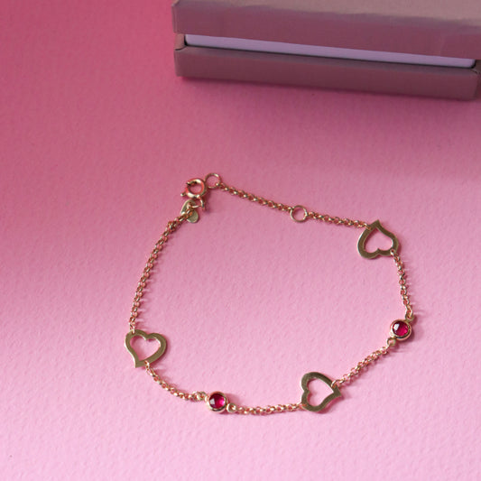 ΒΡΑΧΙΟΛΙ ΑΣΗΜΕΝΙΟ ΕΠΙΧΡΥΣΩΜΕΝΟ  ΜΕ ΚΑΡΔΙΕΣ ΚΑΙ ΚΟΚΚΙΝΕΣ ΠΕΤΡΕΣ