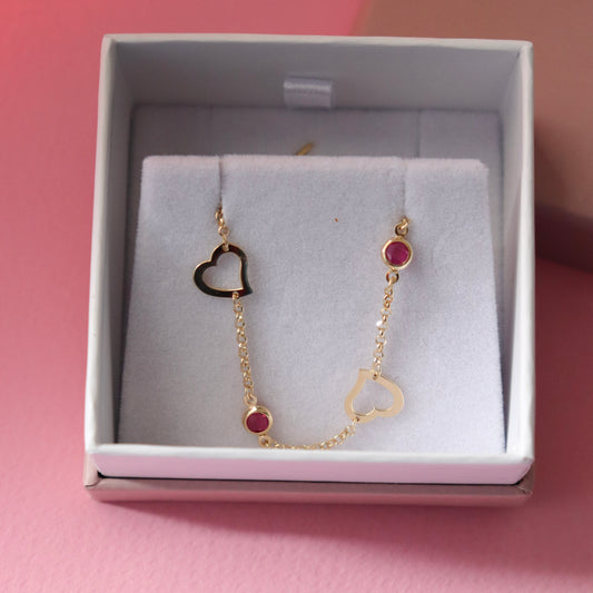 ΒΡΑΧΙΟΛΙ ΑΣΗΜΕΝΙΟ ΕΠΙΧΡΥΣΩΜΕΝΟ  ΜΕ ΚΑΡΔΙΕΣ ΚΑΙ ΚΟΚΚΙΝΕΣ ΠΕΤΡΕΣ